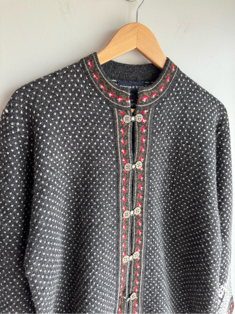Tristan Iseut Lambswool Angora Fair Isle Cardigan Sweater Sz S Nordic Apres Ski - Picture 2 of 12